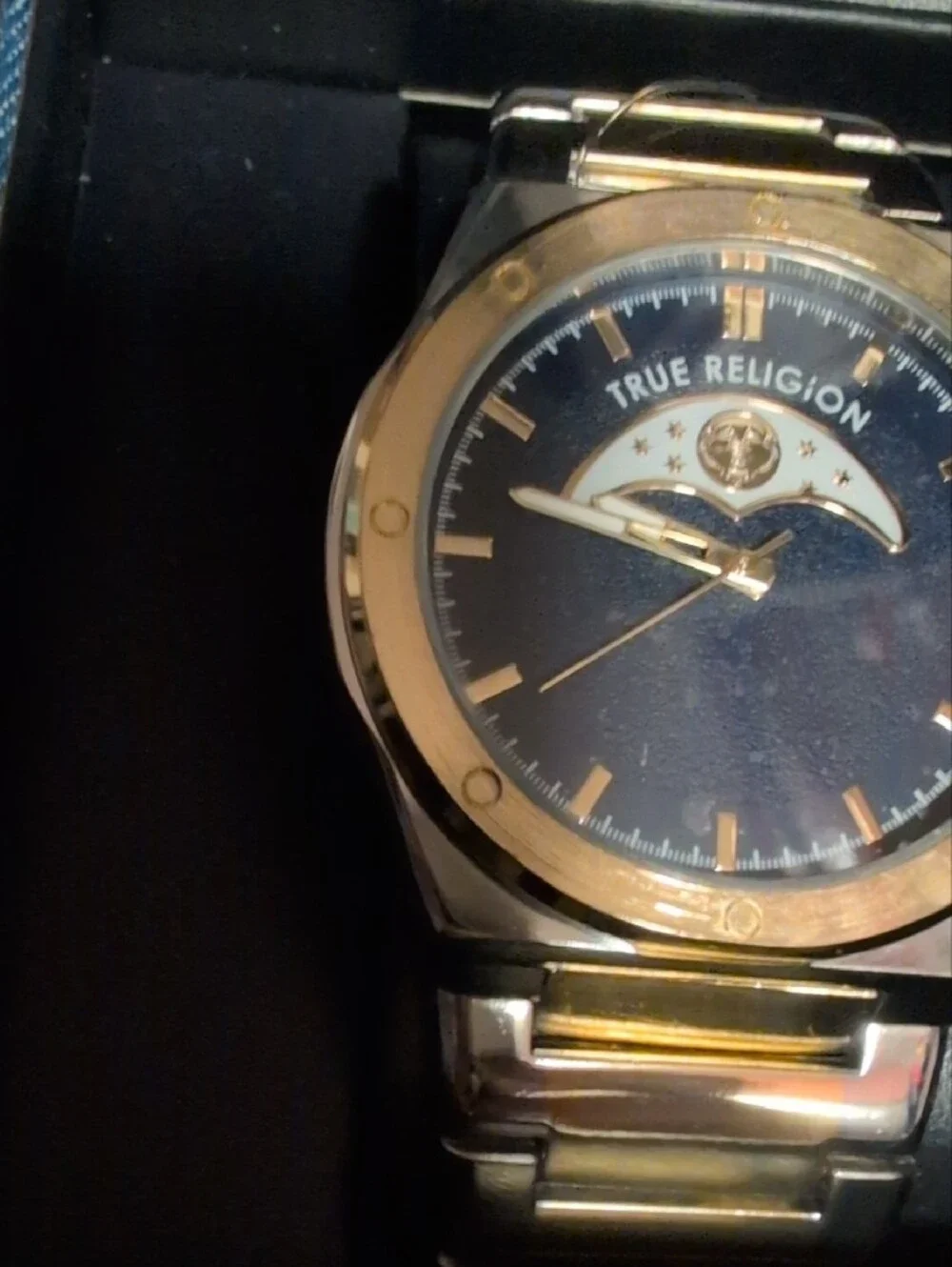True Religion Two-Tone Gold and Navy Dial Watch Men's